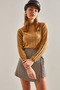 Women's Camel Turtleneck Ribbed Knitwear Sweater Stk0014 - 5