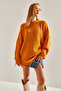 Women's Mustard Thessaloniki Knitted Openwork Detailed Oversize Knitwear Sweater Stk151 - 7