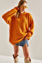 Women's Mustard Thessaloniki Knitted Openwork Detailed Oversize Knitwear Sweater Stk151 - 2