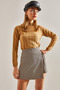 Women's Camel Turtleneck Ribbed Knitwear Sweater Stk0014 - 3