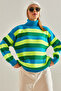 Women's Turquoise Green Turtleneck Knitwear Sweater Stk237