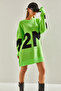 Women's Pistachio Green 2m Printed Oversize Knitwear Sweater Stk195 - 2