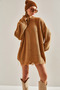 Women's Milk Coffee Color Thessaloniki Knitted Openwork Detailed Oversize Knitwear Sweater Stk151 - 4
