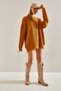 Women's Camel Thessaloniki Knitted Openwork Detailed Oversize Knitwear Sweater Stk151 - 6