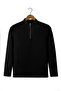 Men's Black Half Zipper Basic Plain Sweatshirt - 2
