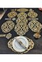 6-Person/19-Piece Artificial Leather Luminous Presentation Set; 1 Runner, 6 Servings, 6 Doilies, 6 Cutlery Holders - Gold