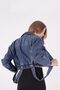 Long Sleeve Short Jeans Women's Jacket with Decorative Pockets on the Front and Elastic Sleeves Dark Blue Denim - 3