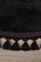 Relax Black Round 100x100 Cm Pompom Fringed Non-Slip Base Machine Washable Bath Mat - 5