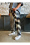Black - White Plaid Patterned Checked Unisex Oversize Sweatpants Pajamas