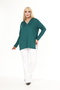 Emerald Green Collar Zipper Detailed Loose Plus Size Blouse - 5