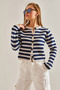 Women's Ecru Navy Blue Buttoned Striped Knitwear Cardigan Stk0010 - 2