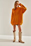 Women's Mustard Thessaloniki Knitted Openwork Detailed Oversize Knitwear Sweater Stk151 - 5