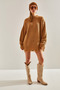 Women's Milk Coffee Color Thessaloniki Knitted Openwork Detailed Oversize Knitwear Sweater Stk151 - 5