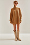 Women's Milk Coffee Color Thessaloniki Knitted Openwork Detailed Oversize Knitwear Sweater Stk151 - 6