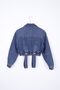 Long Sleeve Short Jeans Women's Jacket with Decorative Pockets on the Front and Elastic Sleeves Dark Blue Denim - 5