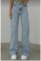 Snow Wash Loose Denim Trousers Blue Snow Lycra Palazzo