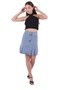 Pleated and Bell Model Pocketless Unlined Women's Short Denim Skirt Rinsed Blue Denim Summer / Spring