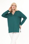 Emerald Green Collar Zipper Detailed Loose Plus Size Blouse - 3