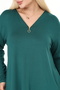 Emerald Green Collar Zipper Detailed Loose Plus Size Blouse - 4