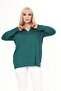 Emerald Green Collar Zipper Detailed Loose Plus Size Blouse - 2