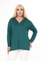 Emerald Green Collar Zipper Detailed Loose Plus Size Blouse
