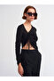 10364 Side V Front Gathered Sweater-Black