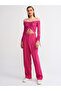 10192 Off Shoulder Gathered Lace Up Sweater-fuchsia - 3