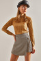 Women's Camel Turtleneck Ribbed Knitwear Sweater Stk0014 - 4
