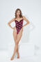 Nuitamore Floral Embroidered Burgundy Velvet Bodysuit - 3