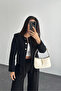 Crew Neck Silver Button Detailed Padded Glitter Short Tweed Jacket