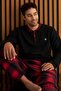 Black Claret Red Plaid Patterned Fleece Men's Pajama Set