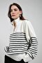 Striped Oversize Knitwear Sweater with Zipper Collar - 5