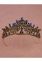 Crystal Jewelled Bridal Queen Crown Shiny Princess Crown Bridal Wedding Crown Gold Blue - 3