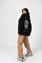 Phaseone Printed Black Oversize Unisex Hooded Sweatshirt - 3