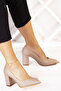 Belinda Plus Tan Satin Thick Heeled Evening Dress Shoes 7 Cm. - 2