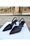 Black leather 5 cm high heels 0430