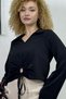 RING DETAIL LACE-UP WIDE CUFF ARM MOUTH POLA COLLAR WOMEN CROP BLUZ - 4