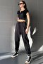 Women's Black High Waist Elastic Cuffed Jogger Sweatpants - 2