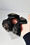 Glittering Fabric Crown Black Buckle Hair Band Bead Embroidered Black Accessory - 8