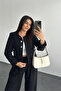 Crew Neck Silver Button Detailed Padded Glitter Short Tweed Jacket - 4