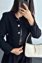 Crew Neck Silver Button Detailed Padded Glitter Short Tweed Jacket - 3