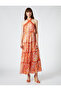 Chiffon Floral Dress Long Halter Neck Flounce Lined - 2