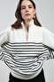 Striped Oversize Knitwear Sweater with Zipper Collar - 4