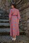 Ethnic Patterned Viscose Fabric Slit Detailed Short Sleeve Double Breasted Collar Midi Length Flared Orange Dress 090 - 3