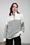 Striped Oversize Knitwear Sweater with Zipper Collar - 6