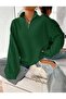 Stand Collar Half Zip Plain Pullover Sweatshirt - 4