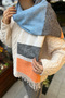 Unisex Stamp Textured Color Blocked Long Scarf with Fringed Ends - 4