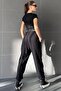Women's Black High Waist Elastic Cuffed Jogger Sweatpants - 3