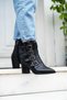 Women's Black Pointed Toe Zippered Thick Short Heeled Buckle Stylish Western Cowboy Boots Bootie Shoes