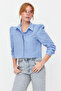 Light Blue Shoulder Ruffle Detailed Crop Fitted Waist Fitted Pattern Woven Shirt Twoss23Go00117